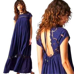 NWT FREE PEOPLE Cutwork Tee Maxi Dress In Evening Eclipse Size XS